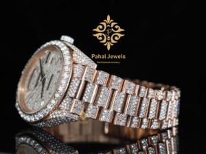 Montre-bracelet unisexe à mouvement mécanique automatique de 41 mm, cadran analogique, affichage de la date et du jour, entièrement sertie de pierres, acier inoxydable, verre - Product Image 2