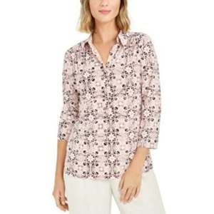 Polo da Donna Charter Club Rosa a Maniche 3/4 Stampata, Taglia XX-Large, Vestibilità Slim, Traspirante, in Lino Lavorato a Maglia con Logo Decorativo - Product Image 1