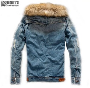Streetwear décontracté pour hommes et femmes veste en jean bleu taille col à capuche tissu léger coupe décontractée pour l'hiver vente en gros - Product Image 2