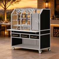 Grill Rotisserie Commercial en Acier Inoxydable au Charbon de Bois sur Chariot, Origine Guangdong Chine, pour Restaurants, Hôtels et Traiteurs
