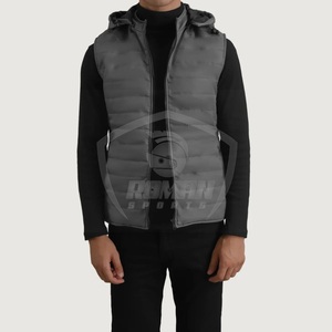 Gilet matelassé à capuche pour homme, veste d'hiver matelassée, fermeture éclair, couleur unie, vêtement décontracté, rembourrage en polyester, coupe ajustée - Product Image 6