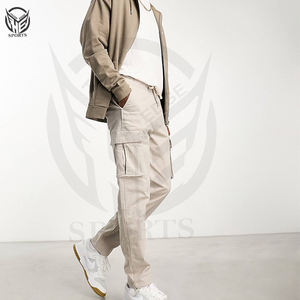 Pantalons cargo pour hommes, multicolores, unis, coupe droite, ample, en toile, taille mi-haute, de haute qualité, baggy, 6 poches, écologiques, vente en gros - Product Image 3