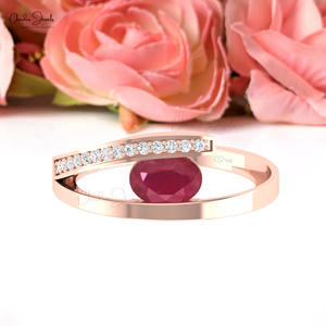 La mayoría de los productos vendidos, anillo de derivación de piedras preciosas de rubí ovalado de 7x5mm para mujer, anillos de diamantes de oro rosa amarillo sólido de 14K a precio de descuento - Product Image 1