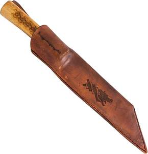 Norse Dragon Seax <b>Knife</b> Damascus Steel Burnt Steel Handle Hand <b>Crafted</b> Welted Leather Sheath - Product Image 2