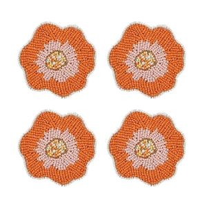 Ensemble de 4 sous-verres en perles multicolores de conception classique faits à la main, de luxe, avec motif de fruits, perles orange, pour tasse à thé, table - Product Image 3