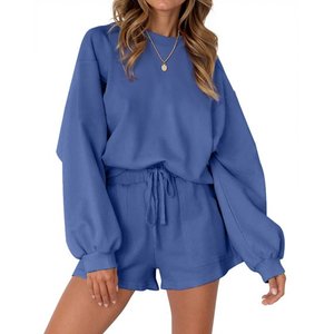 Ensembles de pyjama pour femmes tenues deux pièces sweats à manches longues ensembles de salon hauts et shorts décontractés tenues d'automne - Product Image 1