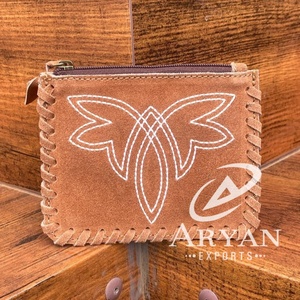 Venta caliente al por mayor Vintage mujer bota Stitch gamuza cuero monedero moda lujo cuero genuino tarjeta de crédito pequeña cartera - Product Image 1