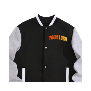 2025 Chaqueta universitaria de invierno personalizable con capucha y logotipo frontal de lona gris oscuro para hombre MOQ bajo precio barato - Product Image 1