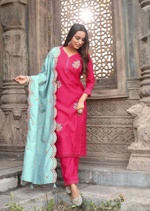 Chanderi <b>Kurtis</b> with Handcrafted Thread Design Indian & Pakistani Casual & Party Wear - Product Image 5