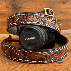 2025 New Arrival Durable Adjustable Shoulder Hot Seller Hand <b>Tooled</b> Cowhide <b>Leather</b> Camera Strap for Nikon Canon DSLR Camera - Product Image 1