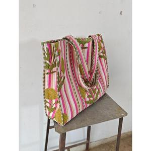 Bolso grande acolchado de algodón ecológico, bolso bohemio estampado a mano con estampado Floral Reversible, dos correas abiertas para compras de comestibles - Product Image 2