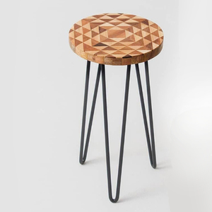 Meubles de salon modernes créatifs bon marché table d'appoint ronde en bois noir en métal argenté en acier inoxydable - Product Image 3