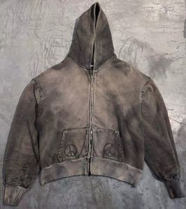 Sweat à capuche en molleton streetwear de haute qualité avec logo personnalisé, impression numérique hiver, effet vintage délavé à l'acide et usé, poches - Product Image 1