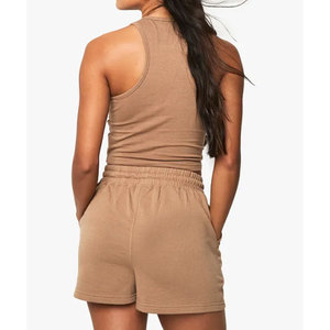 Conjuntos informales de dos piezas de algodón 100% en blanco, conjuntos de pantalones cortos de verano para mujer, camiseta sin mangas para mujer, chándal, ropa personalizada, conjuntos de 2 piezas - Product Image 2