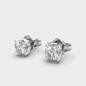 Pendientes de Diamantes Redondos Brillantes Cultivados en Laboratorio con Certificación IGI, Pendientes de Diamantes Solitarios de Plata de Ley 925 - Product Image 2