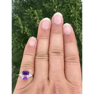 14K Gold Natural Amethyst Diamond Emerald Cut <b>Ring</b> Handmade Luxury Fine Jewelry Wholesale Supplier - Product Image 4
