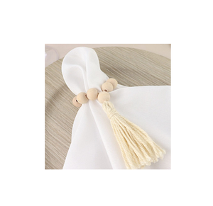 Perle en bois anneaux de serviette de chanvre porte-serviettes pour la décoration de la maison de fête de mariage pour la couleur blanche au meilleur prix - Product Image 1