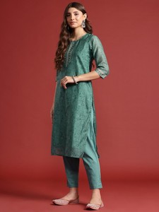 Mujeres étnicas Indie Prints poliéster Kurta con pantalones y Dupatta indio pakistaní Salwar kameez traje - Product Image 2