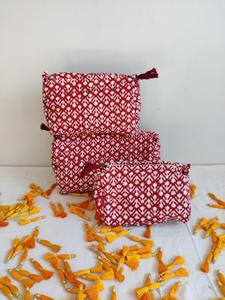 กล่องใส่เครื่องสำอางผ้าฝ้ายสีแดงเป็นมิตรต่อสิ่งแวดล้อมทำด้วยมือมีซิปปิดสำหรับใส่ของขณะเดินทาง - Product Image 2