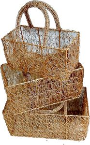 Cesto de regalo de Metal de forma redonda hecho a mano, cesta de boda de Metal de Color dorado de calidad Superior en India - Product Image 2