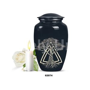 Belle urne commémorative catholique en aluminium noir pour adultes pour les cendres humaines Grande urne funéraire avec sac en velours gratuit - Product Image 3