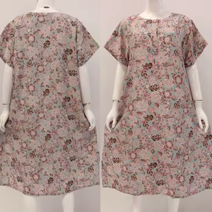 Femmes été décontracté imprimé fleuri à manches courtes genou longueur rayonne chemise de nuit confortable élastique grande taille vêtements de nuit pour femmes - Product Image 4