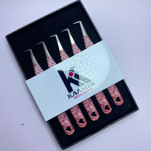 ชุดปากคีบต่อขนตาปลายเรียบกันแม่เหล็กปลายไฟเบอร์บูตสแตนเลสด้ามจับเพชรออกแบบโลโก้ได้ตามต้องการ - Product Image 1