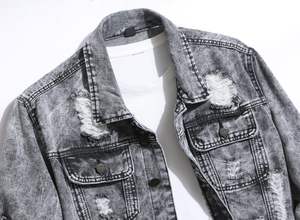 High Quality Customized Logo Distressed Zip Up <b>Jacket</b> Distress Jean <b>denim</b> <b>jacket</b> <b>denim</b> <b>jacket</b> for men - Product Image 2