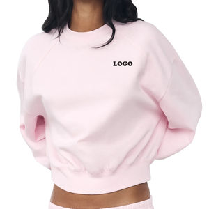 Haute qualité femmes automne/hiver haut court extérieur tissu épais sweat avec Logo personnalisé sur le devant pour le jogging - Product Image 1