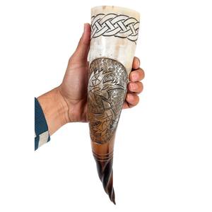Corne à boire de bœuf de vache sculptée à la main de taille personnalisée avec support inspiré du style animal vikings cadeau de noël par Mehak Impex - Product Image 4