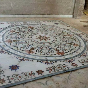 Revêtement de sol en marbre pour temple, motif floral rond avec bordure, dalle de marbre incrustée pour le sol des temples et des maisons - Product Image 1