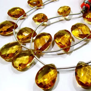 Citrino Hydro Cuarzo Forma de pera Briolette Cuentas facetadas Tamaño 15x20mm a 18x25mm Hilo de cuentas 8 pulgadas de largo - Product Image 1