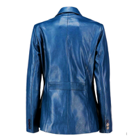 Blazer de costume professionnel sur mesure pour femme, coupe ajustée, OEM |   Bouton de manteau de luxe en cuir véritable tissé, écologique, avec logo personnalisé