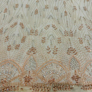 High Quality Luxury Beaded <b>Fabric</b> with Zircon Handmade 100% Polyester Best Price Export From Indian Supplier for Garments Making - Product Image 1