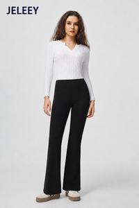 Pantalon évasé côtelé - Ample, confortable, taille haute, taille élastique, séchage rapide, sans couture, en Spandex/Polyester pour le sport ou les loisirs - Product Image 3