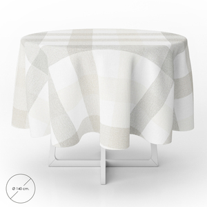 Tovaglia Antimacchia in Olio di Gomma Rotonda Ø/ 140 cm. Quadri Beige - Product Image 1