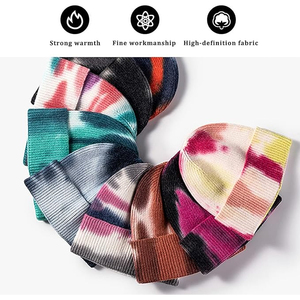 Venta al por mayor Tie Dye Knitted Beanie Sombreros Unisex Moda Invierno Cálido Streetwear Skull Cap Logotipo personalizado OEM a granel - Product Image 2