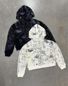 Fabricant en gros, logo personnalisé, sweat-shirts à capuche surdimensionnés à fermeture éclair, coupe ample, imprimés sur toute la surface, poids lourd, pour hommes - Product Image 4