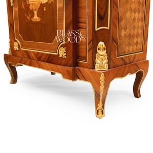 Mueble Zapatero de Lujo Estilo Francés con Tapa de Mármol Premium, Marquetería Floral Intrincada y Detalles en Latón Dorado para Salón de Palacio - Product Image 6