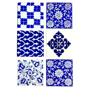 Juego de azulejos de pared de 4x4 ''decorativos para el hogar de cerámica azul de 6 azulejos de cerámica más ligeros para accesorios de azulejos únicos interiores - Product Image 1