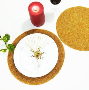 Luxury Round Shaped Embroidery Sparkle Brown Bead Eco-Friendly <b>Placemat</b> for Wedding Indoor <b>Dining</b> <b>Table</b> Home Hotel - Product Image 2