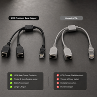 Kabel Adaptor Splitter Cat5e RJ45 1 Male ke 2 Female, Kabel Splitter Y Jaringan 0.3m Tembaga Murni DSX8000 Teruji Hitam XXD/OEM