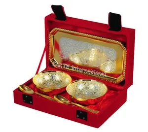 ชุดชามทองเหลืองชุบทองพร้อมถาดและช้อนชุดชามผลไม้แห้งหรูหราในกล่องกำมะหยี่เหมาะสำหรับเป็นของขวัญขององค์กร - Product Image 5