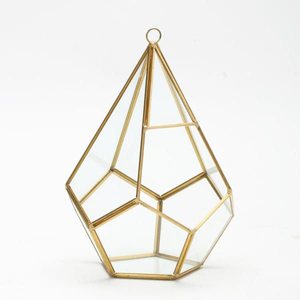 Balcón colgante decorativo moderno creativo artesanía de cristal terrario florero de cristal Marco de hierro con acabado dorado para Decoración de mesa - Product Image 1