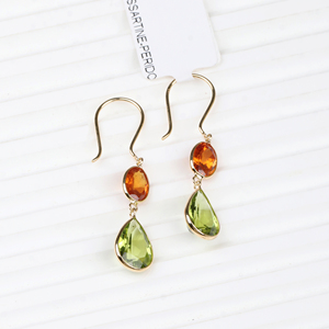 Peridoto de pera Natural y Spessartite Gemstone 18K Oro amarillo sólido Hecho a mano Mujeres Pendientes colgantes de gota Joyería para venta al por mayor - Product Image 3
