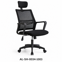 Chaise de bureau en maille noire avec appui-tête réglable en hauteur et accoudoirs à boucles sur base nylon à cinq branches pour postes de travail à domicile