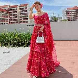 Nueva elegancia vestir tendencia hermoso vestido último Georgette seda Lehenga Saree Choli y cinturón con bordado Trabajo Mujer moda - Product Image 3