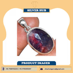 Pendentif ovale en argent sterling 925 fait à la main avec des pierres précieuses en saphir bleu naturel, bijoux de mode pour femmes en gros, cadeau - Product Image 4