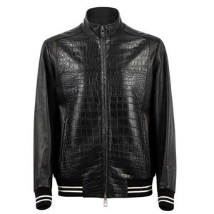 Chaqueta de Cuero para Hombre, Piel de Cordero Genuina con Patrón de Cocodrilo, Alta Calidad, Marca Bordada Personalizada, Chaquetas para Hombre 2025 - Product Image 1