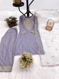 Ensemble Kurta de broderie de séquence violet clair violet pour les fêtes de mariage robe pakistanaise indienne ethnique - Product Image 3
